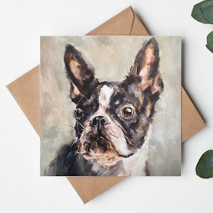 Tarjeta de felicitación de Boston Terrier / Tarjeta para amantes de los perros / Interior en blanco