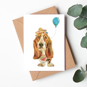 Basset Hound-kaart | Leuke hondenwenskaart | Hondenliefhebbers kaart | Blanco binnenkant | Verjaardagskaart voor hondenliefhebbers | Liefhebbers van Basset Hound