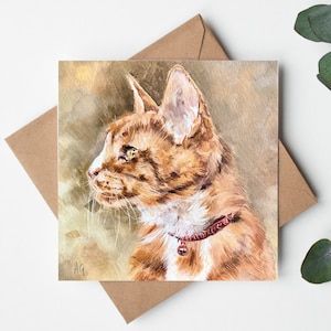 Tarjeta de felicitación de gato pelirrojo / Interior en blanco