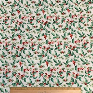 Tim Holtz Eclectic Elements - Christmastime - Jolly Holly - PWTH166.white - by Free Spirit - 1/2 yard