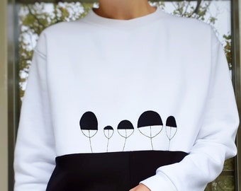 Black & white Sweatshirt  "Forest". One of a Kind!