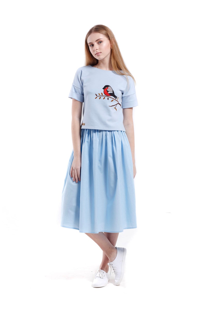 Crop top Winter bird with handmade applique