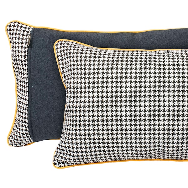 Black and white houndstooth pillow yellow piping, black and white pillow, jacquard houndstooth pillow cover, throw pillow, decorative pillow
