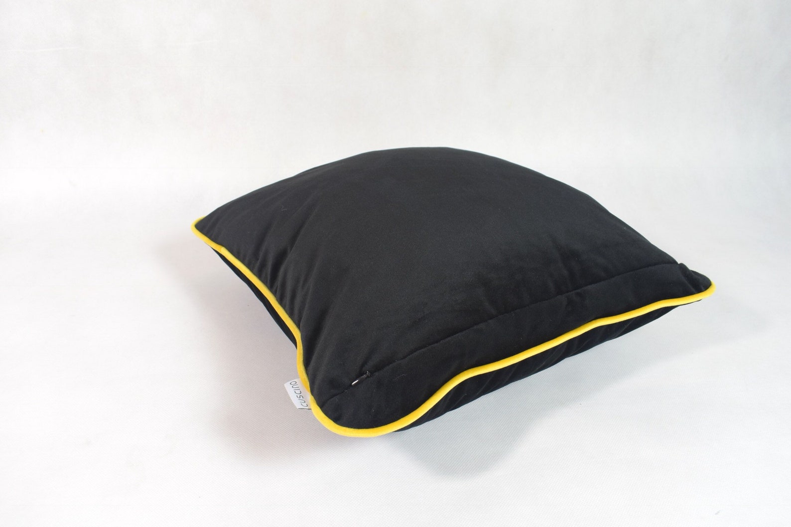 Black Velvet Pillow With Yellow Piping Black Velvet Cushion Etsy