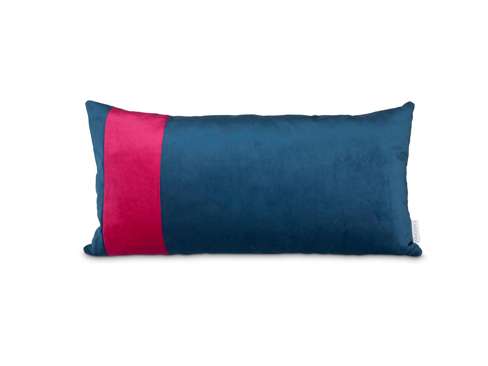 Coussin Velours Bleu Marine avec Bande de Rose, Coussin en Marine, Fuchsia, Magenta, Rose