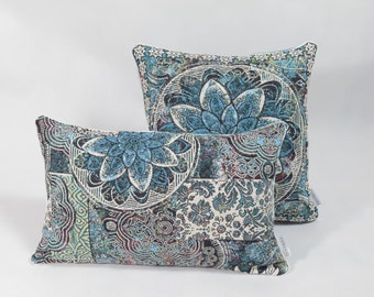 Oriental patterns pillows set, throw pillow sets, decorative pillow sets, throw pillows for couch, blue pillows, designer pillows sets