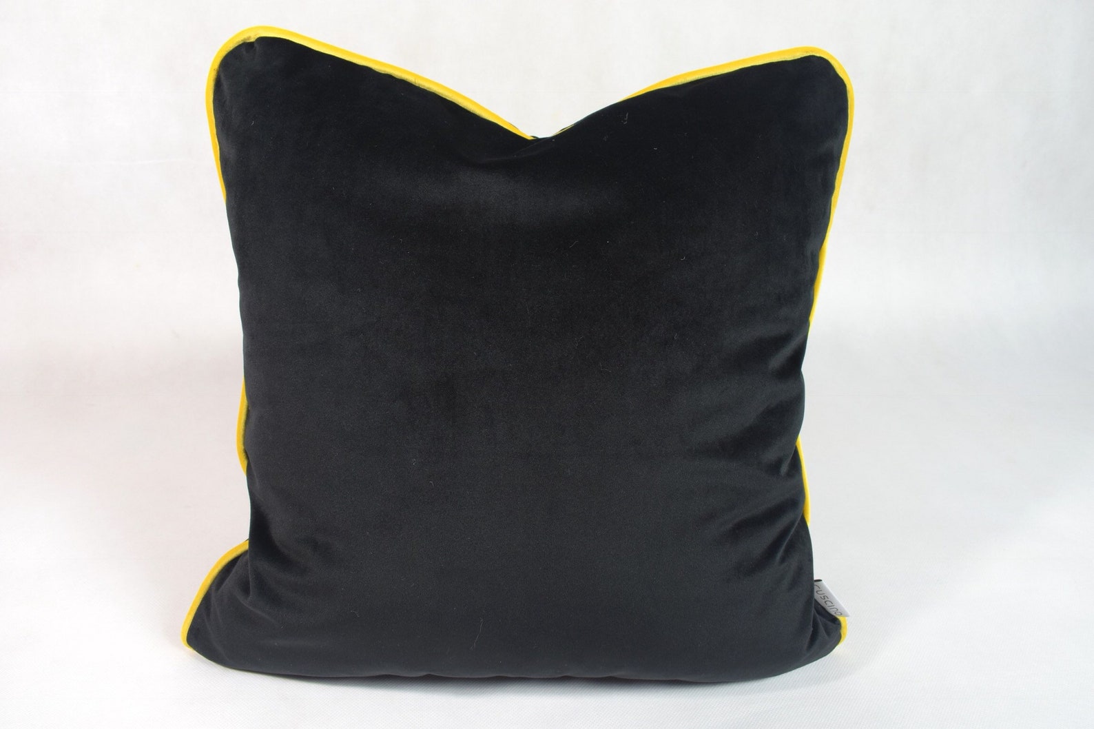 Black Velvet Pillow With Yellow Piping Black Velvet Cushion Etsy