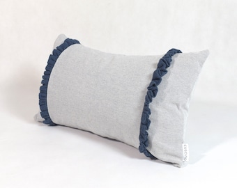 Light blue throw pillows, linen dark blue frill | pale blue decorative pillows | linen decor pillows | light blue pillows | sofa cushion