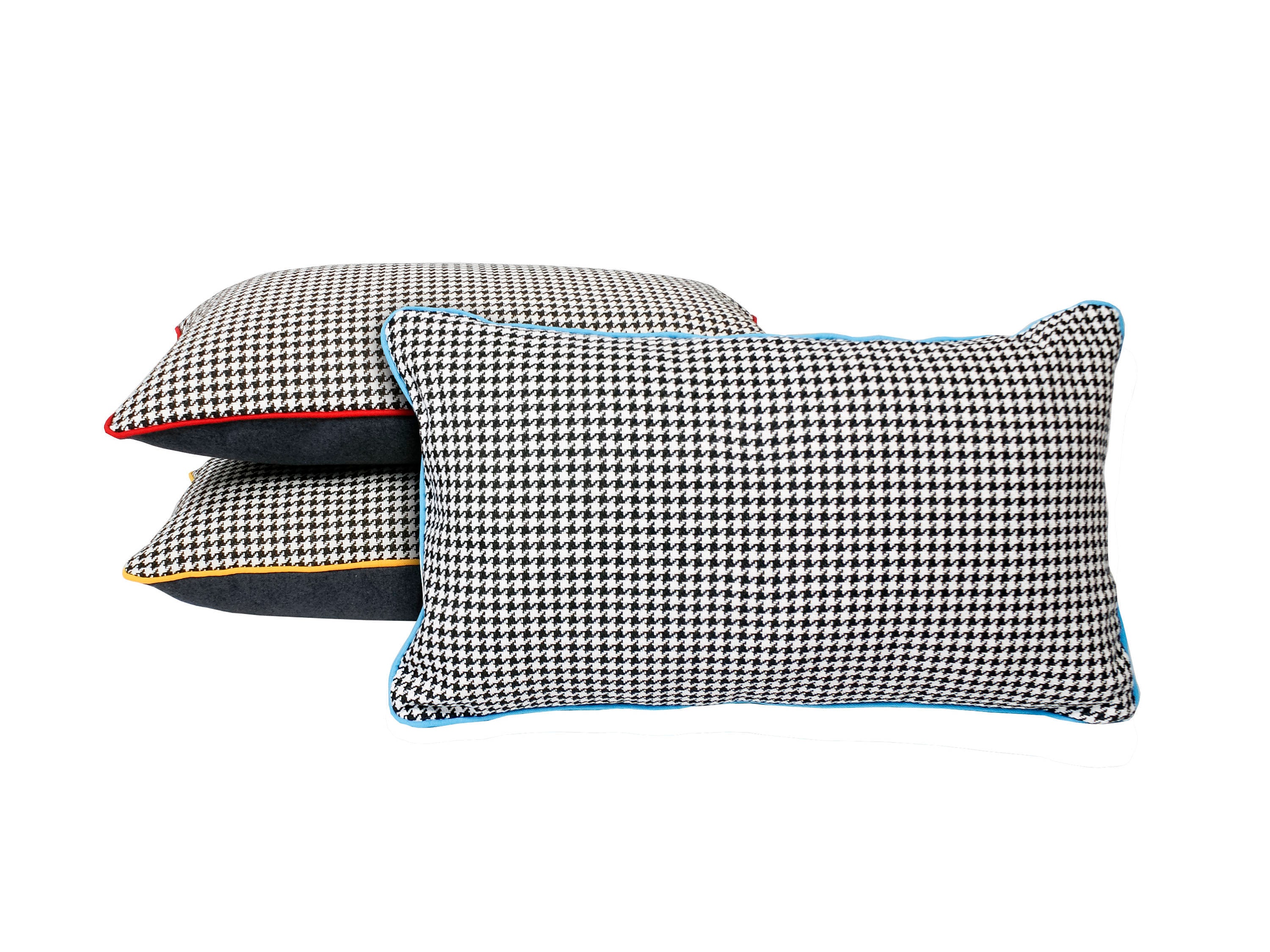 Black and White Houndstooth Pillow Yellow Piping, Black and White