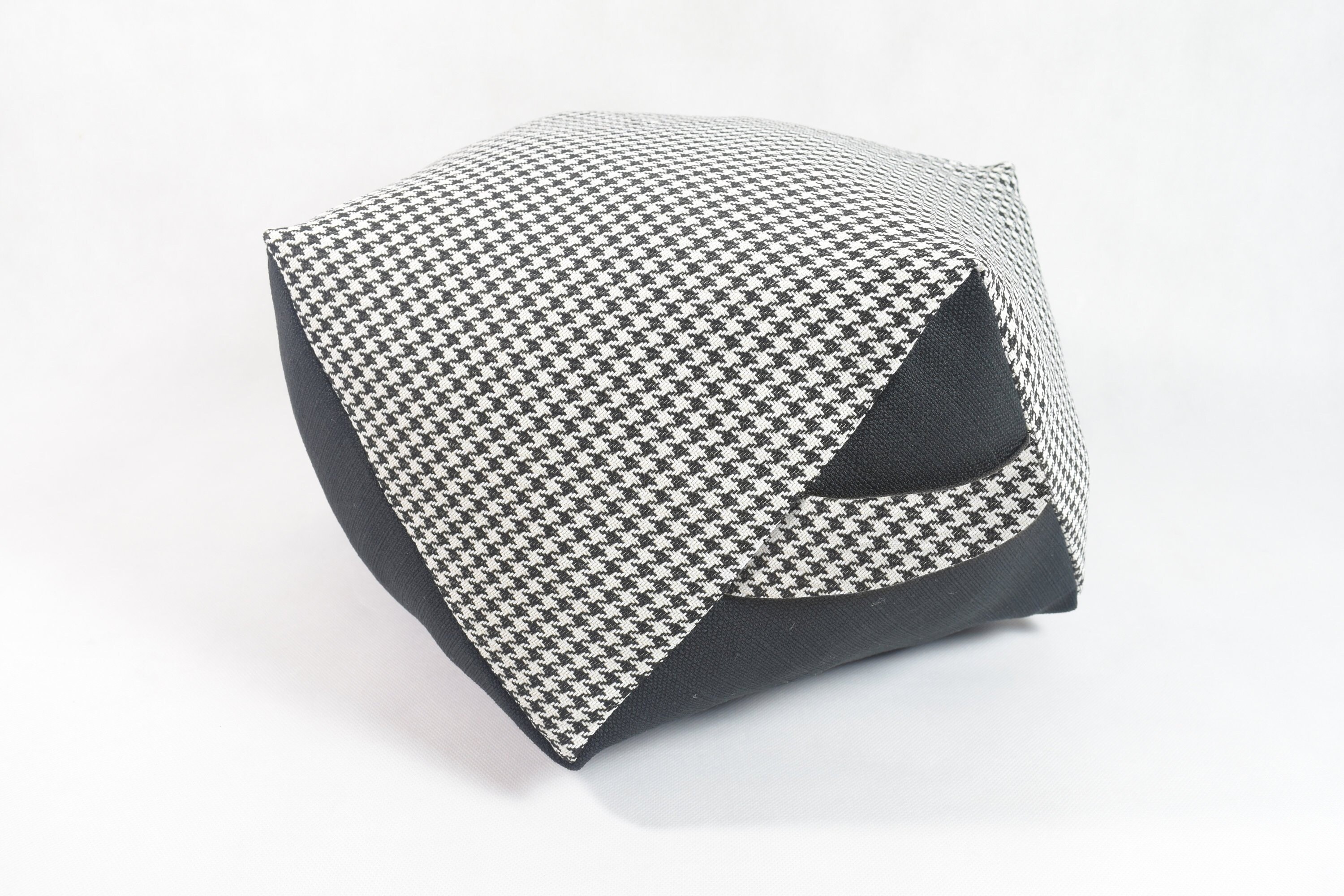 Pouf de Noir et Blanc Sol, Coussin Assise Houndsthooth avec Porte-, Damier Ottoman Motif en Forme Di