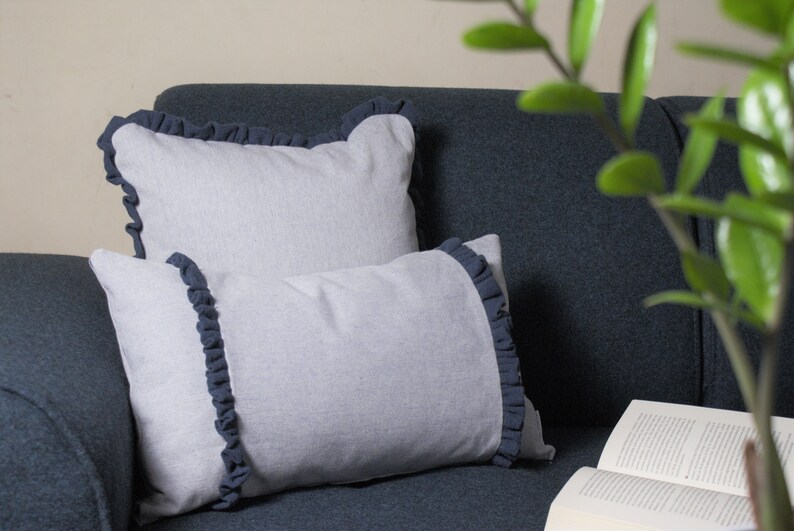 Light Blue Decorative Pillows, Linen Dark Blue Front, Pale Blue Throw Pillows, Linen Decor ...