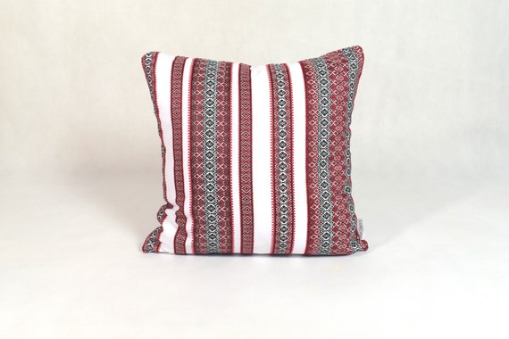 White linen and cotton pillow with red Cotton Linen Red Throw Pillow Custom