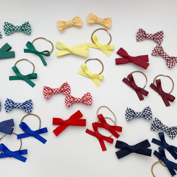 Burgundy and White Gingham School Hair Bows 5 Items Bow Girls Clips Kids Uniform