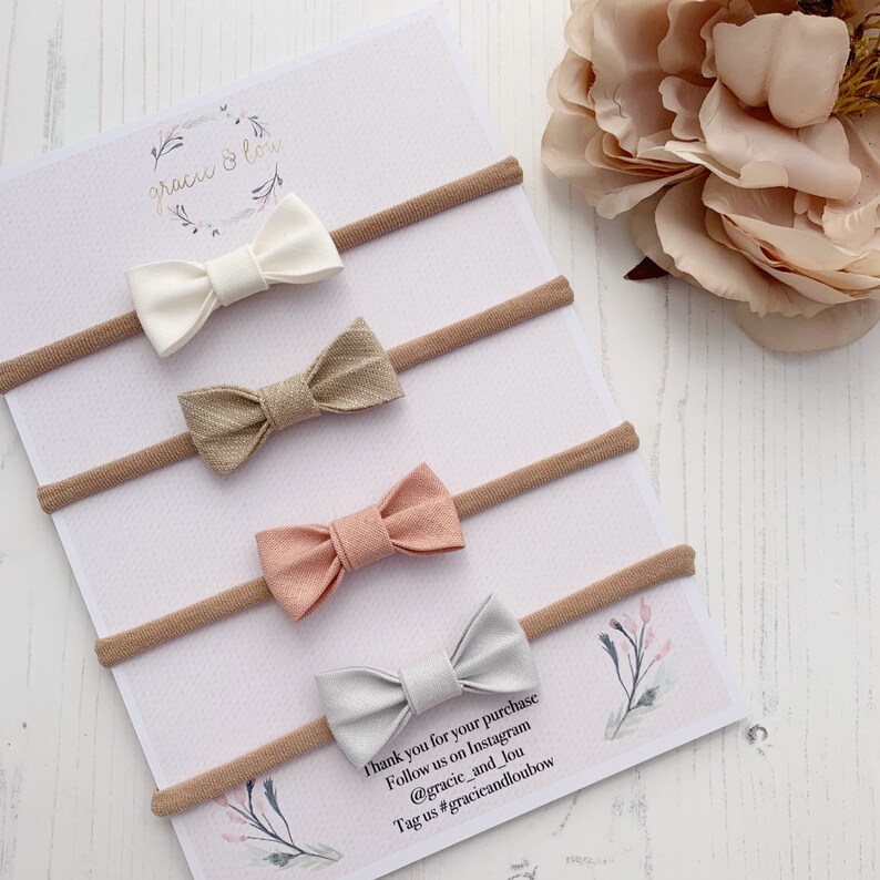 Baby Hair Clips Neutral Colours Baby Bows Small Baby Etsy