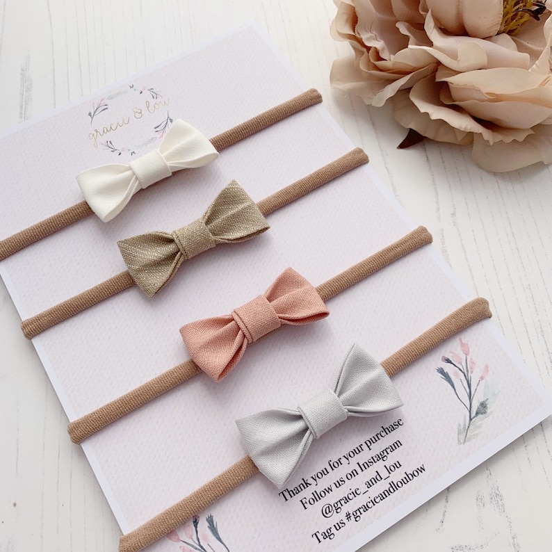 Baby Hair Clips Neutral Colours Baby Bows Small Baby Etsy