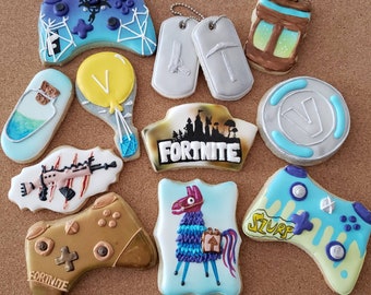 Fortnite Cookies Etsy - video game birthday gaming cookies food decorated custom from frost yourself cookies 1 dozen