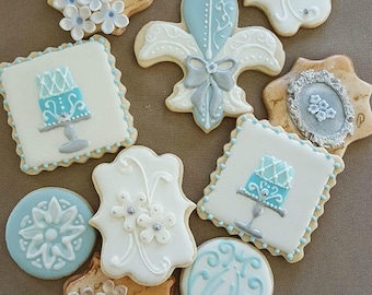 Decorated French Iced Cookies Paris Blue Fleur de Lis Sugar Your Choice~1 Dozen~Frost Yourself Cookies