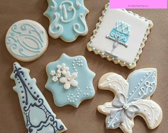 Decorated French Iced Cookies Paris Blue Fleur de Lis Sugar ~1/2 or 1 Dozen~Frost Yourself Cookies