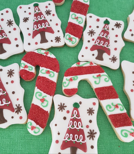 Decorated Christmas Cookies Candy Canes Trees Iced Sugar 1 Etsy