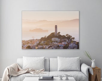 Coit Tower and Alcatraz - San Francisco California Fine Art Photography (Metal & Bamboo Print)