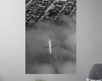 Delta Air Lines Airbus A321-211 Departing through the fog out of San Diego International Airport 2 - Black and White (Metal & Bamboo Prints)