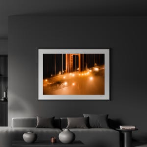 Golden Gate Bridge nebbioso di notte - Fotografia artistica di San Francisco (stampa su metallo e bambù)