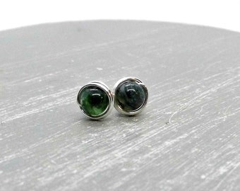 Mini moss agate stud earrings • 935 silver gemstone stud earrings