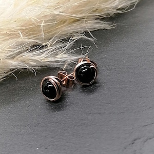 Onyx stud earrings rose gold filled gemstone stud earrings small black pearl stud earrings gift for her image 1