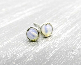Moonstone stud earrings small • 4 mm moonstone beads • 935 silver • small gemstone pearl stud earrings • gift for her •