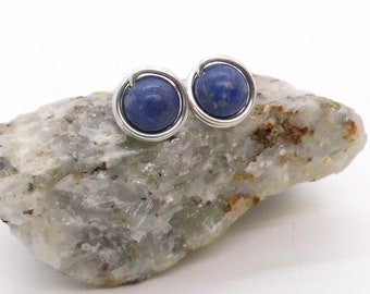 Stud earrings blue coral • 935 silver • Gemstone stud earrings blue pearls • Pearl stud earrings blue - silver • Gift for her