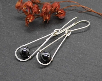 Boucles d'oreilles perle pierre gemme • argent 935 • longues boucles d'oreilles oscillantes • 4,5 cm • Perle pierre gemme de votre choix