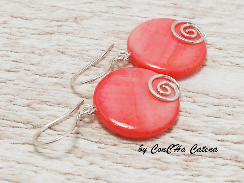 Earrings Salmon-pink mother of pearl slices 925 silver