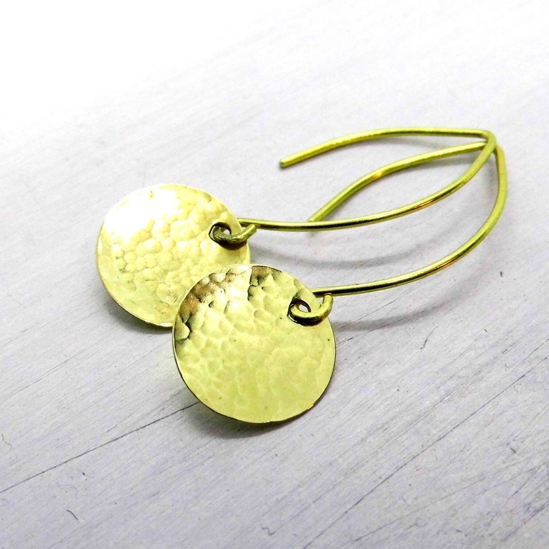 Earrings gold-colored hammered discs 12 mm discs elegant brass women's earrings image 4