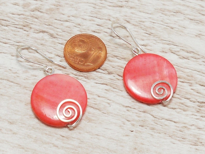 Earrings Salmon-pink mother of pearl slices 925 silver