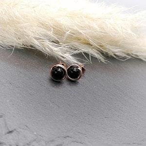 Onyx stud earrings rose gold filled gemstone stud earrings small black pearl stud earrings gift for her image 2