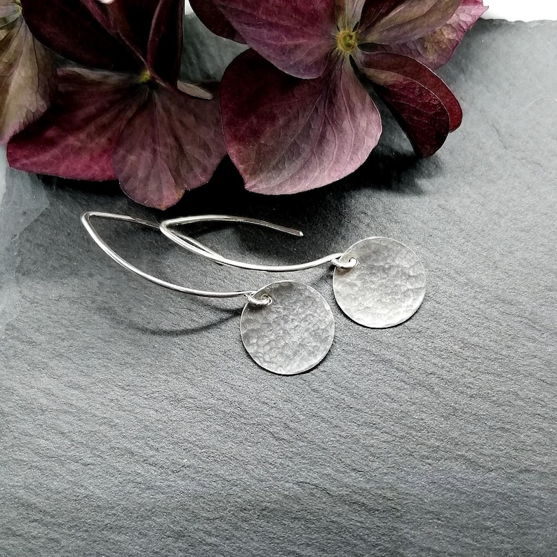 935 silver discs hammered, simple earrings, ladies earrings silver, gift for her image 2