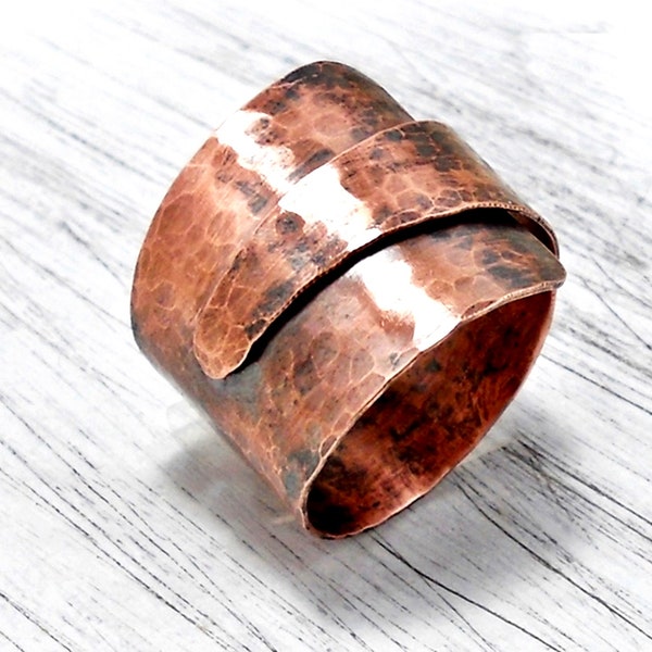 Statement Kupfer Bandring asymetrisch oxidiert copper ring handmade