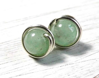 Gemstone stud earrings aventurine • green pearl stud earrings • selectable in 935 silver, gold-filled or rose-gold-filled wire