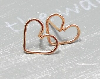 small heart stud earrings made of gold filled or rose gold filled - minimalist gold stud earrings - romantic gift for her