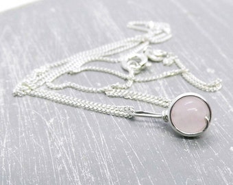 Elegant, delicate 925 sterling silver necklace with handmade, romantic rose quartz pendant • delicate gemstone jewelry