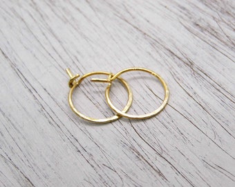 Hoop earrings size S 15 mm chased hammered - silver plated, gold colored, 935 silver or gold filled to choose from