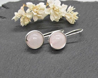 Pendientes de cuarzo rosa simples 935 plata / relleno de oro - pendientes minimalistas de piedras preciosas cuarzo rosa plata u oro