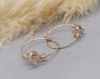 Creole Hoops Goldfilled champagne-colored crystals elegant gift for her