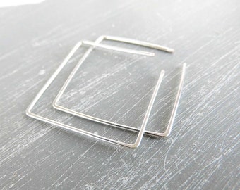 Hoop earrings square simple, 35 mm diagonal geometric, 935 silver, gold filled or rose gold filled, hammerd square hoops medium