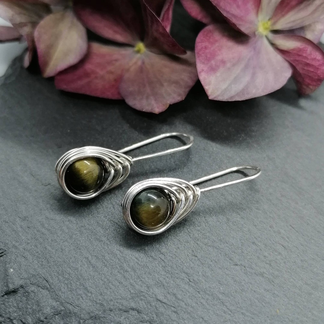 echten edelsteinschmuck kaufen FalkenaugeOhrhänger, 935 Silber, elegante, tropfenförmige Silber
