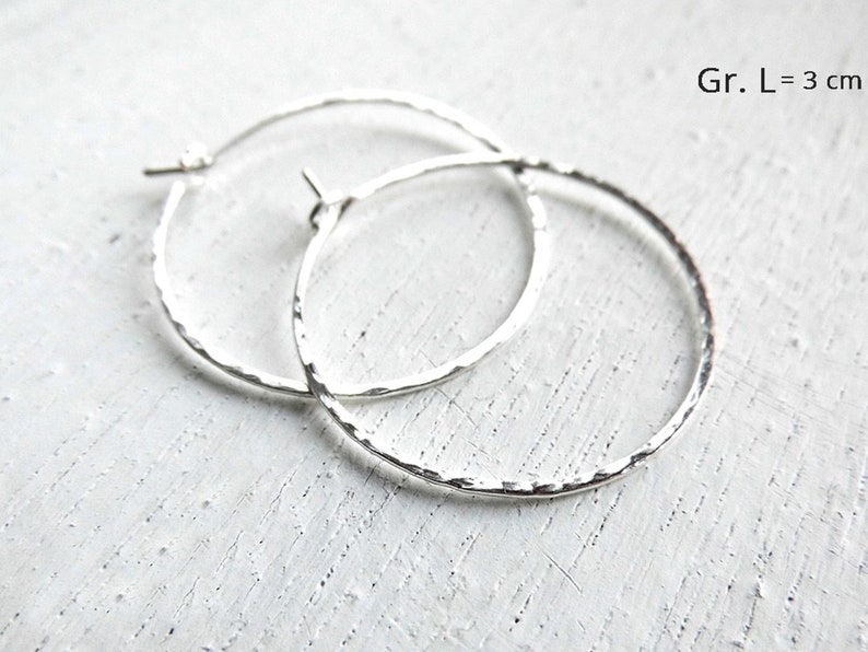 Hoop earrings size L 3 cm chased hammered silver plated, gold colored, 935 silver or gold filled to choose from image 2