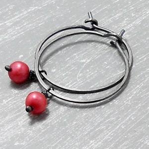 935 silver hoop earrings hoops red freshwater pearls, hoop earrings for her, hoop earrings with pendant, creole silver, earrings creole black image 2