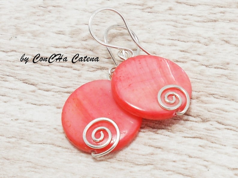 Earrings Salmon-pink mother of pearl slices 925 silver