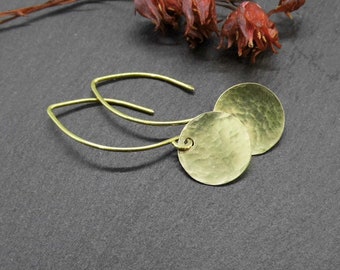 Earrings gold-colored hammered discs • 12 mm discs • elegant brass women's earrings