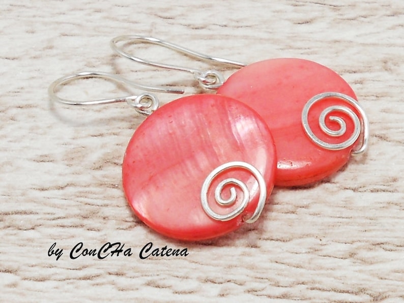 Earrings Salmon-pink mother of pearl slices 925 silver
